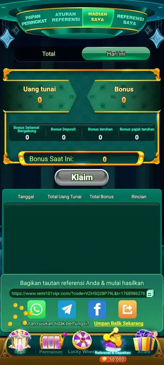 Tampilan lobby Remi 101 APK